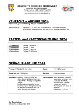 Ederswiler_Kehrichtkalender 2023 Entsorgungskalender 2023